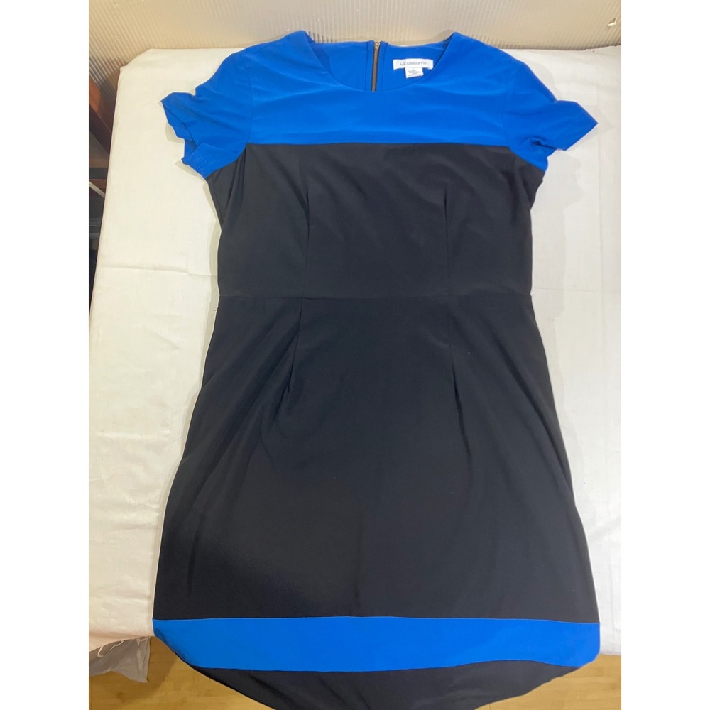 Liz Claiborne Blue Black Colorblock Sheath Dress Short Sleeve Large Exposed Zip